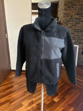 Canada Goose Black Sherpa Zip Jacket with Nylon Panel, NEW
